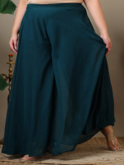 Women Plus Size Geometric Foil and Zari Embroidered Kurta Set with Dupatta