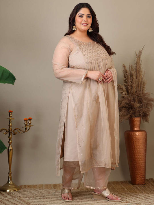 Women Ethnic Motifs Embroidered Pleated Kurta with Palazzos & Dupatta