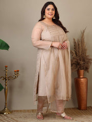 Women Ethnic Motifs Embroidered Pleated Kurta with Palazzos & Dupatta
