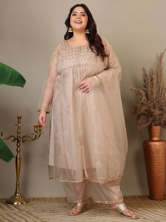 Women Ethnic Motifs Embroidered Pleated Kurta with Palazzos & Dupatta