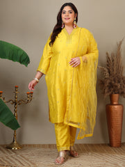Women Floral Embroidered Regular Sequinned Kurta with Trousers & Dupatta