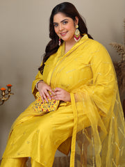 Women Floral Embroidered Regular Sequinned Kurta with Trousers & Dupatta