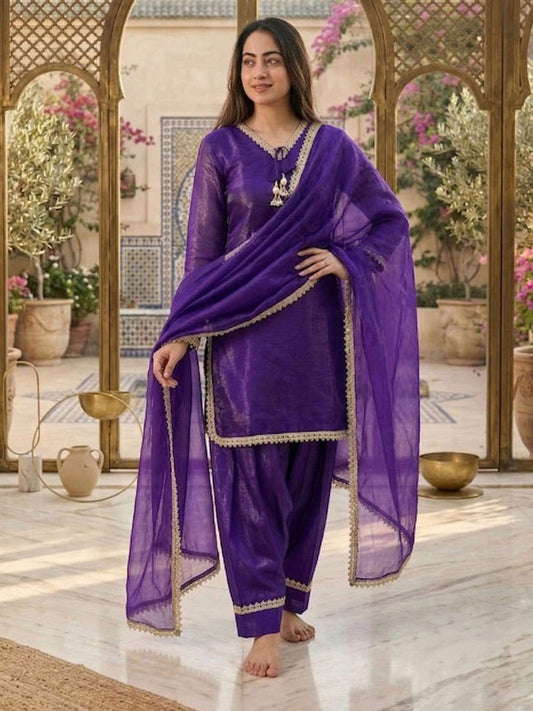 Violet Fendi Satin Salwar Suit