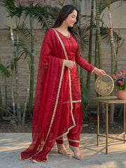 Red Fendi Satin Salwar Suit