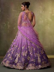Purple Tissue Fabric Sequins embroidery Semi Stitched Lehenga and Unstitched Blouse With Dupatta