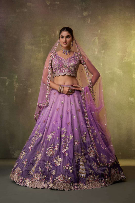 Purple Tissue Fabric Sequins embroidery Semi Stitched Lehenga and Unstitched Blouse With Dupatta