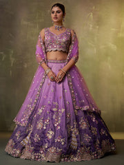 Purple Tissue Fabric Sequins embroidery Semi Stitched Lehenga and Unstitched Blouse With Dupatta