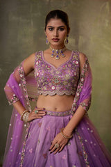 Purple Tissue Fabric Sequins embroidery Semi Stitched Lehenga and Unstitched Blouse With Dupatta