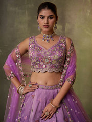 Purple Tissue Fabric Sequins embroidery Semi Stitched Lehenga and Unstitched Blouse With Dupatta