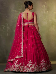 Red Georgette Fabric Sequins Thread and Embroidery Semi Stitched Lehenga and Unstitched Blouse With Dupatta