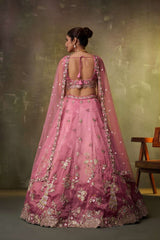 Pink Tissue Fabric Sequins embroidery Semi Stitched Lehenga and Unstitched Blouse With Dupatta
