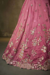 Pink Tissue Fabric Sequins embroidery Semi Stitched Lehenga and Unstitched Blouse With Dupatta