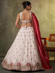 Beige Tissue Fabric Sequins Thread and Embroidery Semi Stitched Lehenga and Unstitched Blouse With Dupatta