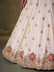 Beige Tissue Fabric Sequins Thread and Embroidery Semi Stitched Lehenga and Unstitched Blouse With Dupatta