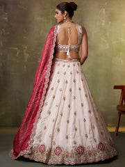 Beige Tissue Fabric Sequins Thread and Embroidery Semi Stitched Lehenga and Unstitched Blouse With Dupatta