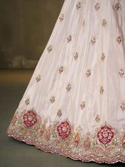 Beige Tissue Fabric Sequins Thread and Embroidery Semi Stitched Lehenga and Unstitched Blouse With Dupatta
