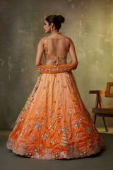 Orange Tissue Fabric Sequins embroidery Semi Stitched Lehenga and Unstitched Blouse With Dupatta