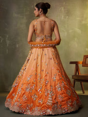 Orange Tissue Fabric Sequins embroidery Semi Stitched Lehenga and Unstitched Blouse With Dupatta