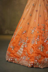 Orange Tissue Fabric Sequins embroidery Semi Stitched Lehenga and Unstitched Blouse With Dupatta