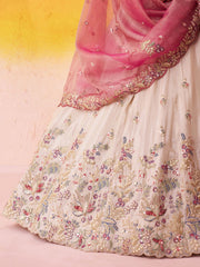 Beige Tissue Fabric Sequins Thread and Embroidery Semi Stitched Lehenga and Unstitched Blouse With Dupatta