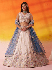 Beige Tissue Fabric Sequins Thread and Embroidery Semi Stitched Lehenga and Unstitched Blouse With Dupatta