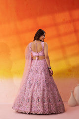 Pink Net Fabric Sequins embroidery Semi Stitched Lehenga and Unstitched Blouse With Dupatta