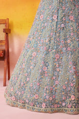 Seagreen Net Fabric Sequins embroidery Semi Stitched Lehenga and Unstitched Blouse With Dupatta