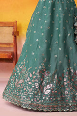 Green Organza Fabric Sequins Thread and Embroidery Semi Stitched Lehenga and Unstitched Blouse With Dupatta