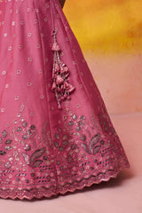 Pink Organza Fabric Sequins Thread and Embroidery Semi Stitched Lehenga and Unstitched Blouse With Dupatta