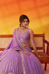 Mauve Tissue Silk Fabric Sequins embroidery Semi Stitched Lehenga and Unstitched Blouse With Dupatta