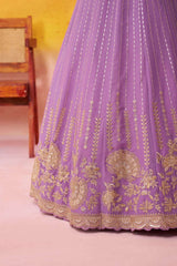 Mauve Tissue Silk Fabric Sequins embroidery Semi Stitched Lehenga and Unstitched Blouse With Dupatta