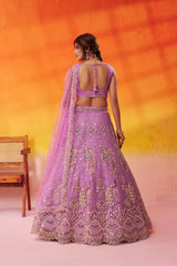 Mauve Net Fabric Sequins embroidery Semi Stitched Lehenga and Unstitched Blouse With Dupatta