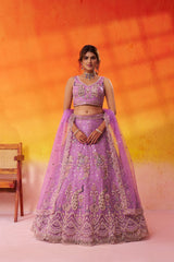 Mauve Net Fabric Sequins embroidery Semi Stitched Lehenga and Unstitched Blouse With Dupatta
