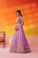 Mauve Net Fabric Sequins embroidery Semi Stitched Lehenga and Unstitched Blouse With Dupatta