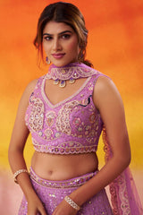 Mauve Net Fabric Sequins embroidery Semi Stitched Lehenga and Unstitched Blouse With Dupatta