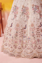 Cream Net Fabric Sequins embroidery Semi Stitched Lehenga and Unstitched Blouse With Dupatta