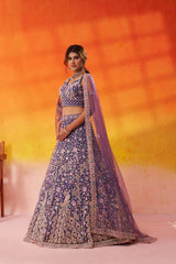 Purple Net Fabric Sequins embroidery Semi Stitched Lehenga and Unstitched Blouse With Dupatta