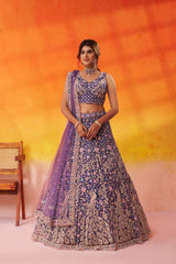 Purple Net Fabric Sequins embroidery Semi Stitched Lehenga and Unstitched Blouse With Dupatta