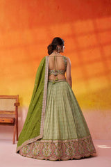 Limegreen Jacquard Tissue Fabric Sequins Thread and Embroidery Semi Stitched Lehenga and Unstitched Blouse With Dupatta
