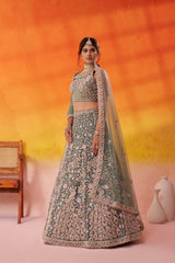 LIMEGREEN Net Fabric Sequins embroidery Semi Stitched Lehenga and Unstitched Blouse With Dupatta