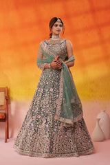 LIMEGREEN Net Fabric Sequins embroidery Semi Stitched Lehenga and Unstitched Blouse With Dupatta