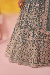 LIMEGREEN Net Fabric Sequins embroidery Semi Stitched Lehenga and Unstitched Blouse With Dupatta