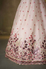 Cream Organza Fabric Sequins Thread and Embroidery Semi Stitched Lehenga and Unstitched Blouse With Dupatta