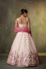 Cream Organza Fabric Sequins Thread and Embroidery Semi Stitched Lehenga and Unstitched Blouse With Dupatta