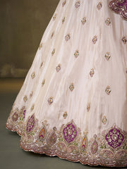 Beige Tissue Fabric Sequins Thread and Embroidery Semi Stitched Lehenga and Unstitched Blouse With Dupatta