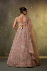 Beige Net Fabric Sequins embroidery Semi Stitched Lehenga and Unstitched Blouse With Dupatta