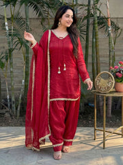 Red Fendi Satin Salwar Suit