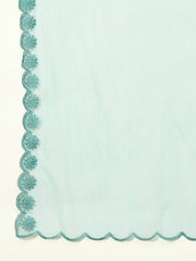 Women Floral Embroidered Tiered Thread Work Kurta with Trousers & With Dupatta