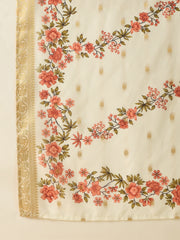 Floral Embroidered Empire Thread Work Kurta with Trousers & With Dupatta