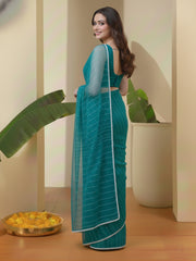 Woven Design Sequinned Net Heavy Work Saree